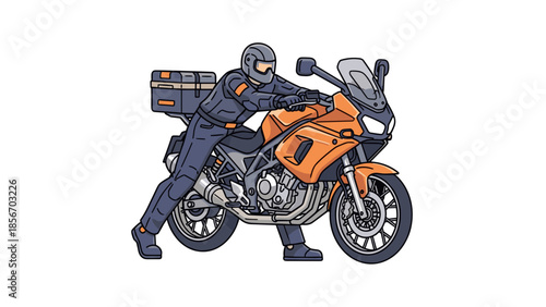 Motorcycle Adventure: Rider Prepares for a Solo Trip on a Touring Bike 