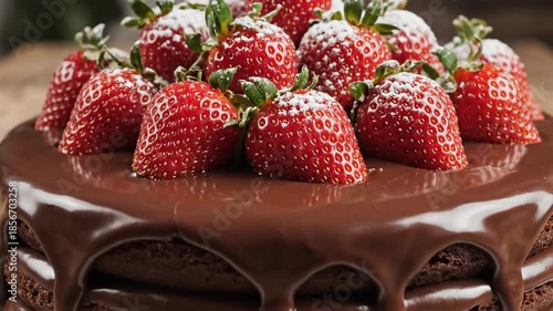 Chocolate cake with fresh strawberries dessert photography