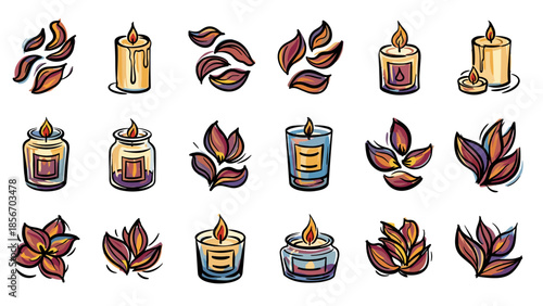 Stylized Spa Elements: Candles, Aroma and Leaves for Relaxation and Well-being