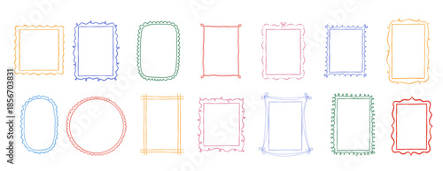 Colorful hand drawn childish frames collection, cute whimsical borders for photo and birthday card