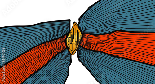 Abstract geometric crystal formation emerges from converging vibrant colored lines creating a dynamic visual spectacle.