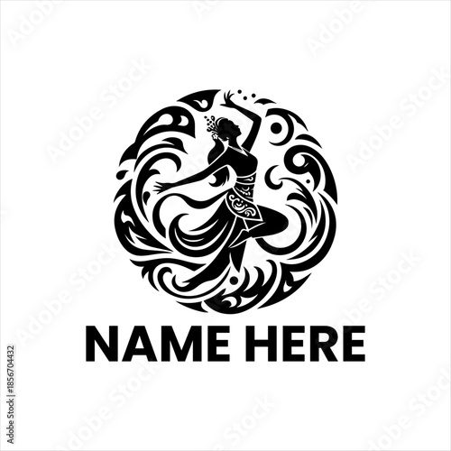 Elegant Silhouette of a Dancer in a Swirling Design, Customizable Logo Template