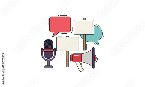 Megaphone and Speech Bubbles for Women's History Month with Mic