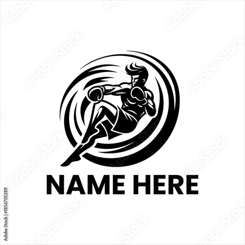 Dynamic Boxer Icon - Martial Arts Athlete Silhouette in Motion, Representing Strength and Combat Sports