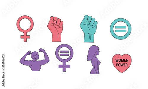 Set bundle women's history month with feminism and female power signs
