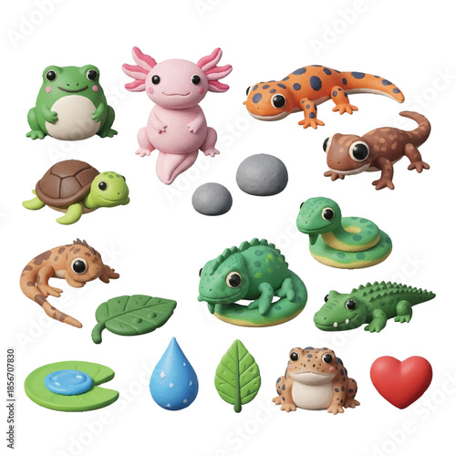 Colorful Amphibian and Reptile Toy Collection