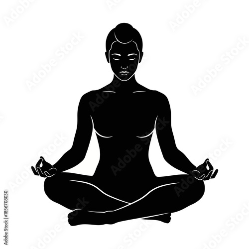 Woman meditating in serene lotus position for mindfulness and relaxation