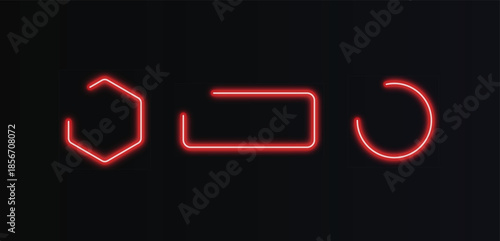 Minimalist geometric shapes with glowing neon red light effect on dark background