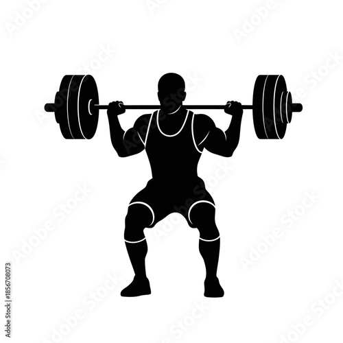 Athlete in dynamic squat position lifting heavy barbell weights