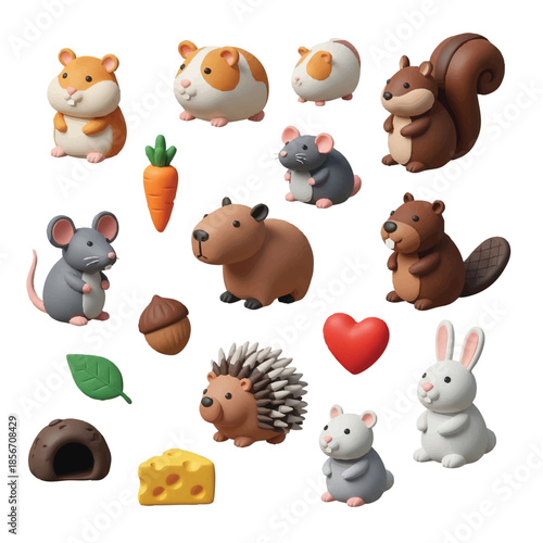 Colorful Forest Animals and Food 3D Icons
