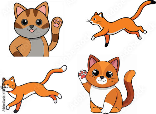 Funny Cartoon Cats and Fox Set.