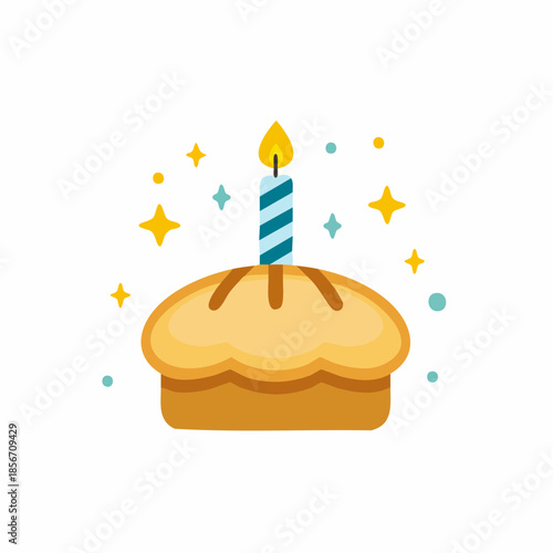 Happy Birthday Cake with Candle and Sparkles - Festive Celebration Graphic