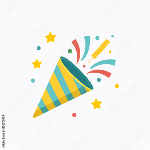 Celebration Popper Exploding With Confetti and Stars, Festive Party Popper Vector Illustration