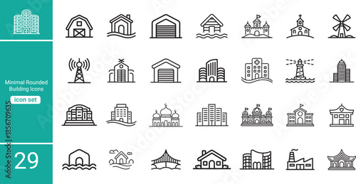 Vector set of landmarks and monuments featuring a residential building icon set with city house 