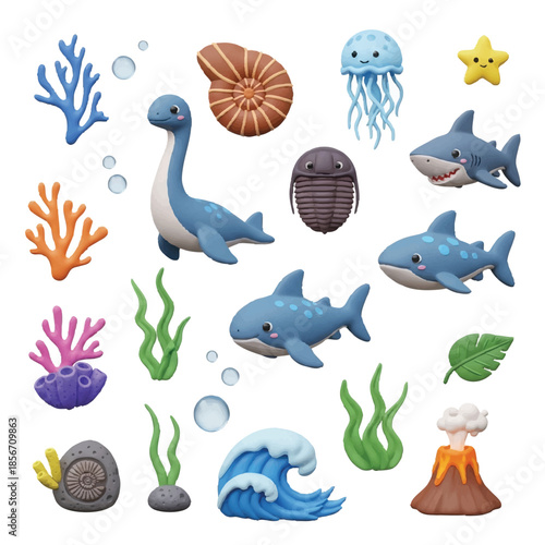 colorful ocean creatures and sea life elements