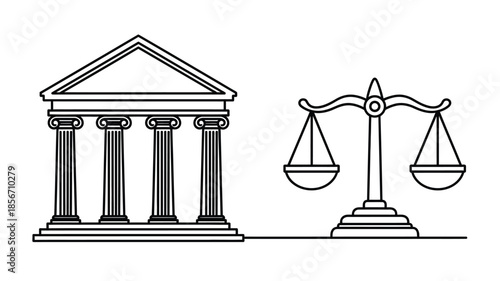 Justice and law concept a courthouse building combined with scales of justice illustration