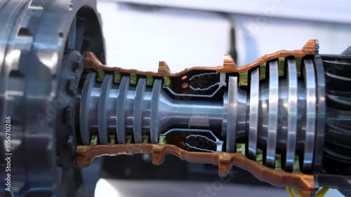 Aircraft turbine wheel printed on metal 3d printer. A model created in a laser sintering machine. Concept of 4.0 industrial revolution. 