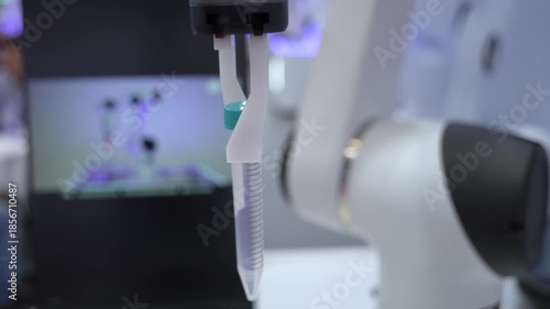 Robot arm with test tube for biological experiments in laboratory