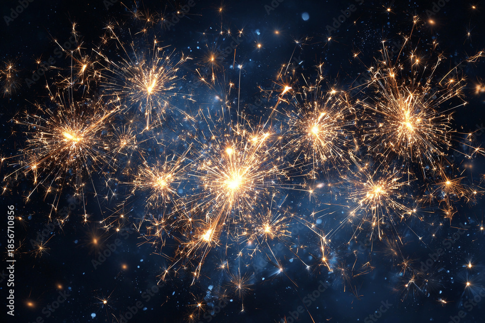 Fototapeta premium bright sparklers exploding with light against a dark blue background creating a festive celebration