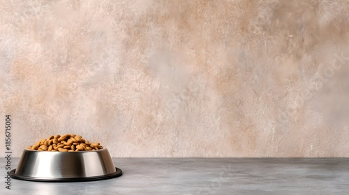 Vintage Bowl of Dry Dog Food on Modern Table