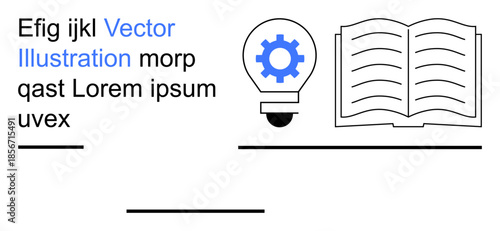 Education, innovation, learning, knowledge development, creativity, intellectual growth. Open book alongside lightbulb gear design. Education and innovation concept