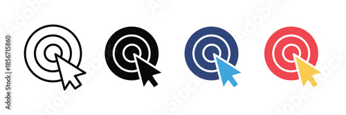 Marketing focus and goal achievement with cursor clicking on target symbol isolated on white background, Vector illustration