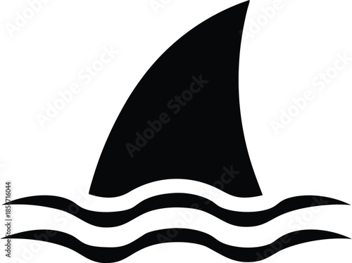 Black shark fin icon emerging from ocean waves silhouette vector illustration