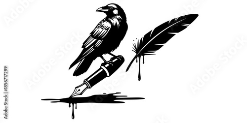 Writer Poet Raven Ink Splatter Vector Silhouette
