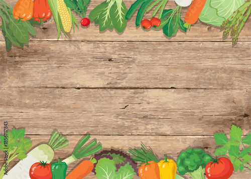 Vegetable frame on wooden background with copy space illustration