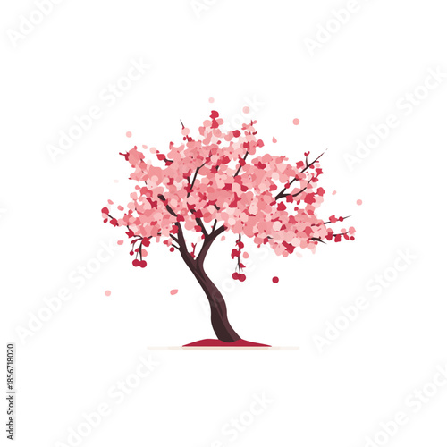 Cherry Tree, modern 2D flat vector illustration in icon style, isolated on pure white background.