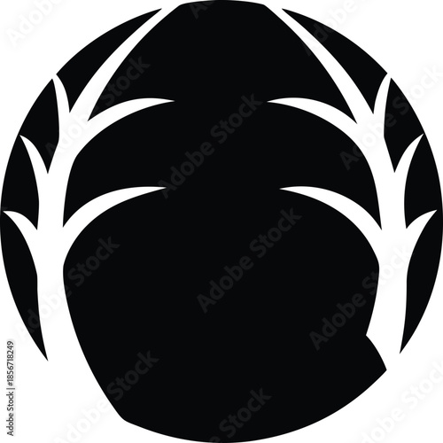 Minimalist deer antlers inside a black circle silhouette vector illustration