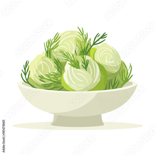 Simple flat 2D vector graphic of Fennel Salad, modern icon look, displayed on a pure white background.