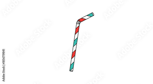 Simple illustration of a single flexible drinking straw with red, white, and teal stripes on a plain white background.