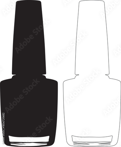 Minimalist Black and Outline Nail Polish Bottle Vector Icons Set isolated PNG with Transparent Background