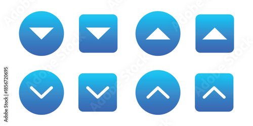 Set of blue arrow icons for navigation and user interface elements isolated on white background, Vector illustration. Up and down navigation arrow set