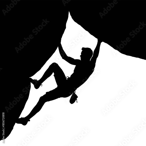 Silhouette of a Climber Ascending a Rock Face with Determination.