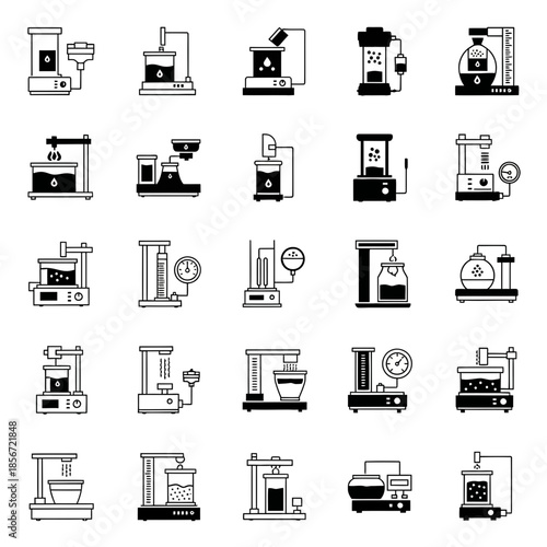 Laboratory Equipment and Scientific Process Glyphs Icons