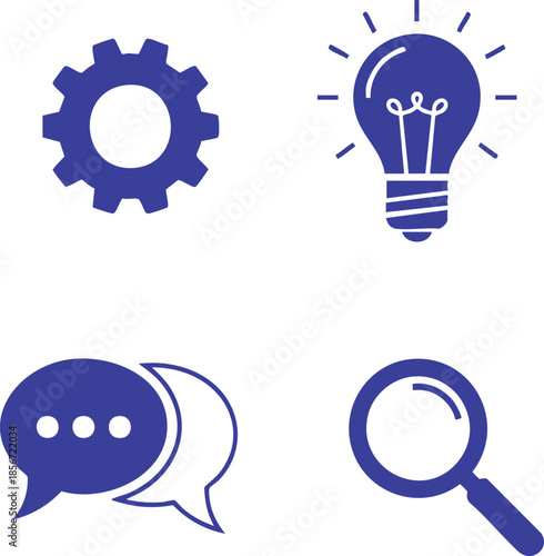gear, light bulb, chat bubble, magnifying glass.eps