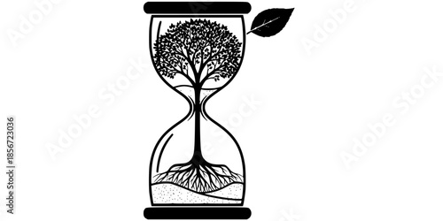 Time and Growth Hourglass Tree Vector Silhouette