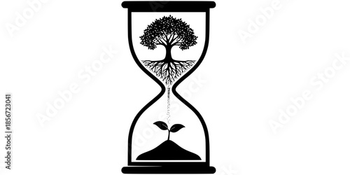 Time and Growth Hourglass Tree Vector Silhouette