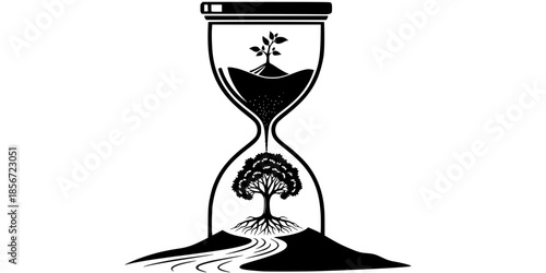Time and Growth Hourglass Tree Vector Silhouette
