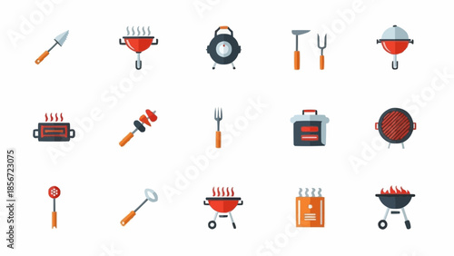 Gardening tools and equipment icons set in a flat design style