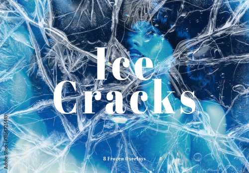 8 Cracked Ice Overlays Frozen Texture. Isolated Frozen Surface, Winter Ice Crystals