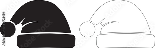 Santa Hat Icon Black Filled and Outline Vector Set isolated PNG with Transparent Background