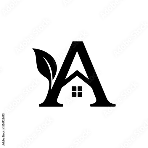 Elegant Letter A Logo Design Incorporating a House and Leaf Motif for Real Estate or Eco-Friendly Brands