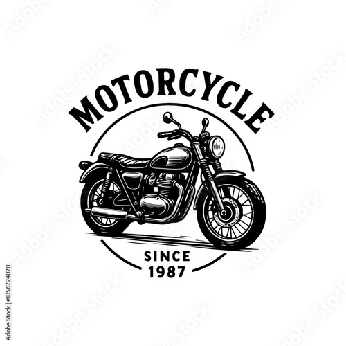 Classic vintage motorcycle illustration for a garage logo design or club emblem, capturing the spirit of retro automotive culture and the freedom of the open road