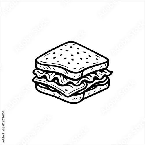 Simple vector illustration of a classic sandwich, ideal as a quick snack icon or lunch graphic, rendered in clean black and white line art for versatile design applications