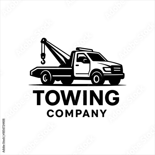 Professional and reliable towing company logo design featuring a classic tow truck illustration, perfect for roadside assistance and vehicle recovery services