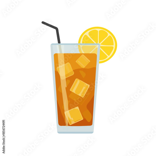 Modern flat 2D vector illustration of Iced Tea, clean and minimal design, isolated on white background.