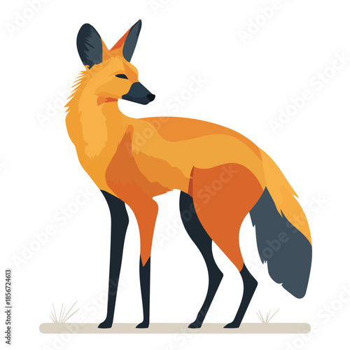 Simple flat 2D vector graphic of Maned Wolf, modern icon look, displayed on a pure white background.